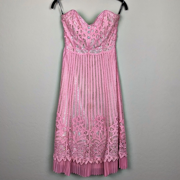 Betsey Johnson Dresses & Skirts - Betsey Johnson Pink Crochet Strapless Dress 4